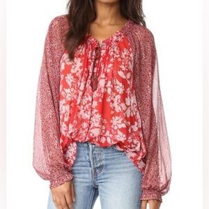 Free People - Red Floral “Hendrix” Blouse - Size XS
